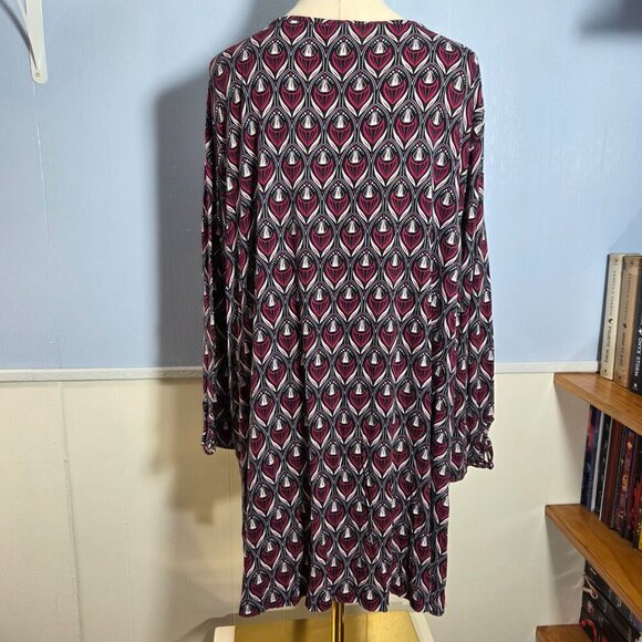 Cato 26/28 Pinky Maroon Black Print Criss Cross Longsleeve Casual Top - Picture 7 of 11